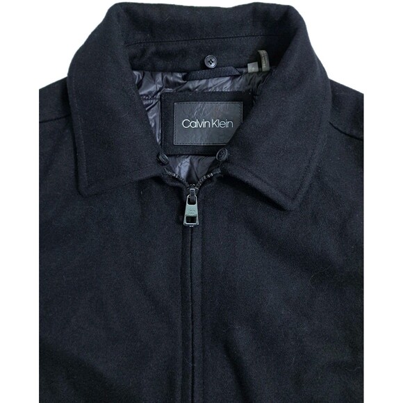 Calvin Klein Wool Bomber Jacket Coat Trucker Lined Harrington Basic Zip Black - Picture 3 of 13